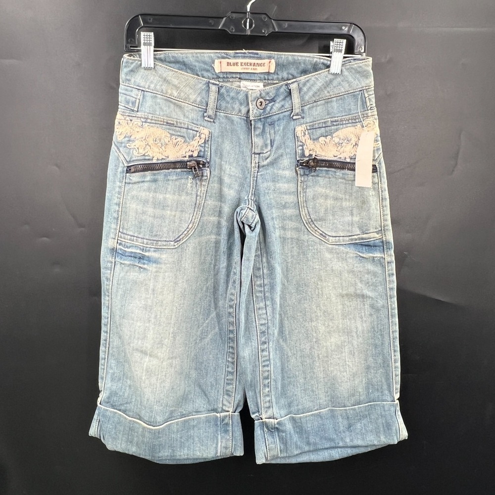 Blue Exchange y2k Deadstock low rise embroidered peddle pusher jeans shorts 3